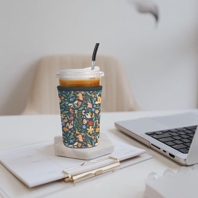 Haevola Reusable Insulated Neoprene Iced Coffee Cup Sleeve, Durable Drink Sleeve for Cold Beverages, Beverage Holder for Iced Coffee (Joyous Jungle) - Image 2
